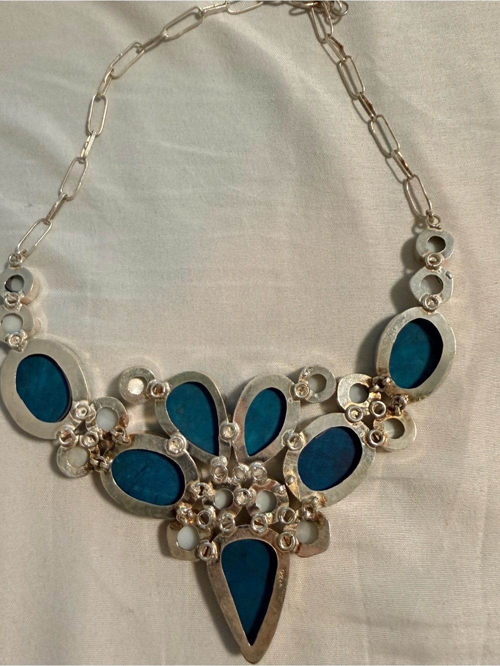 Silver bib necklace turquoise large necklace estate - Picture 3 of 3